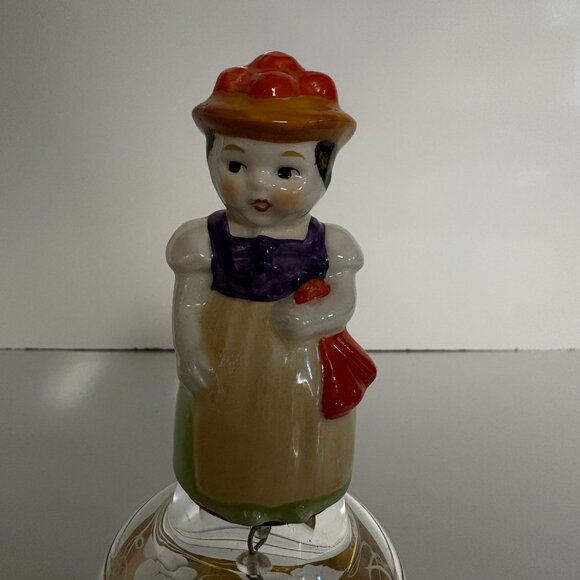 Western Germany Hand-Painted Porcelain Girl Glass Bell Gold Trim Grapevine VTG - Picture 4 of 10